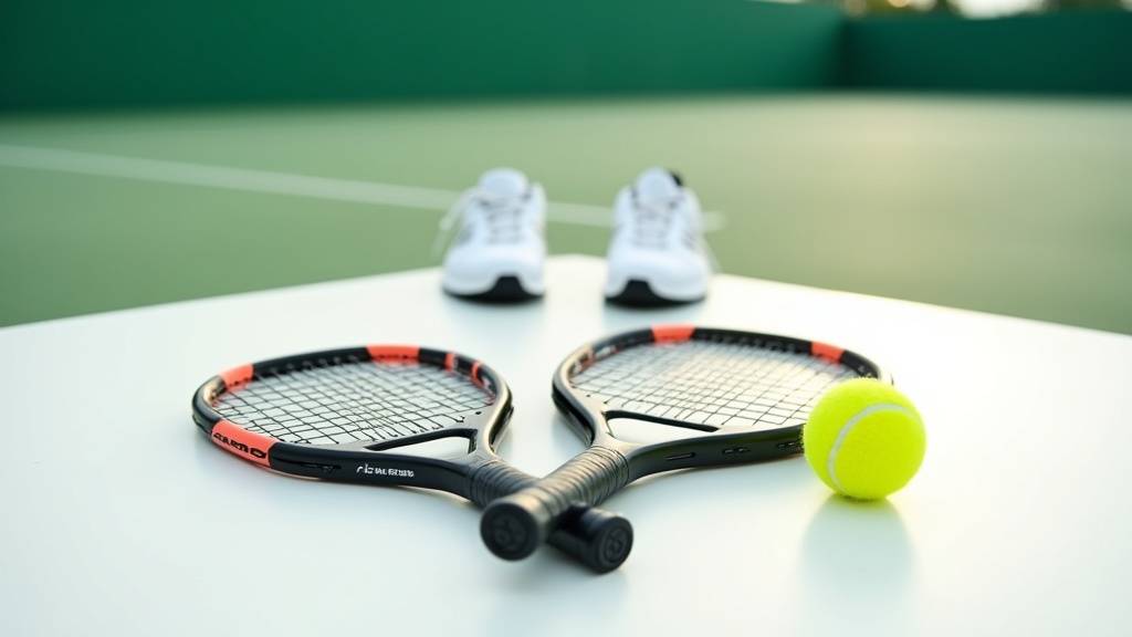 Raquettes de padel, chaussures de sport et accessoires disposés sur un terrain